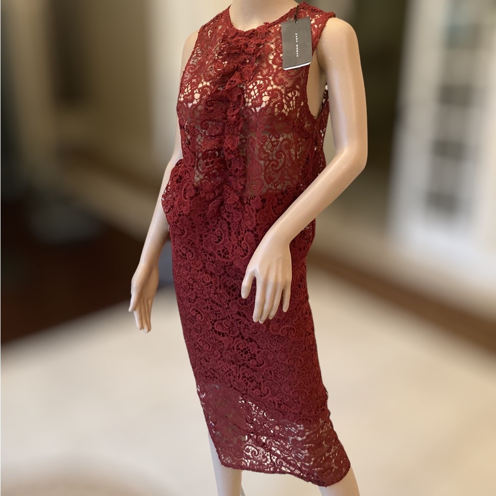 BNWT Zara lace burgundy top sz M and matching skirt set sz Sm